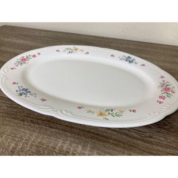 Pfaltzgraff Serving‎ Plate Platter USA Dish Floral 12" Oval Shaped Flowers White - Picture 6 of 10